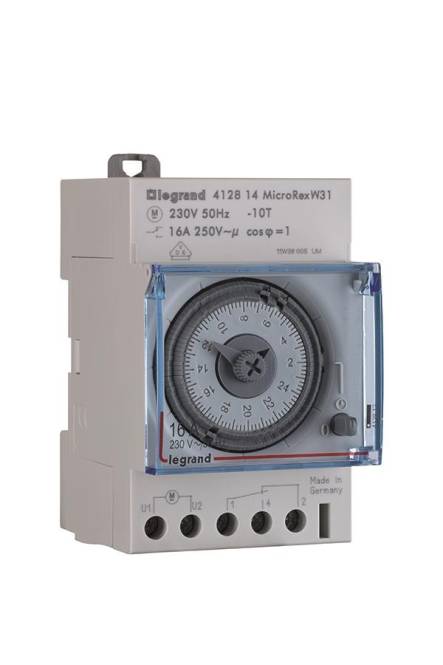 Legrand MicroRex W31 Zeitschalter, 230V, 50Hz, 16A, 250V~. Drehdial mit Zeiteinstellungen, verwendet für elektrische Zeitplanung. Made in Germany.