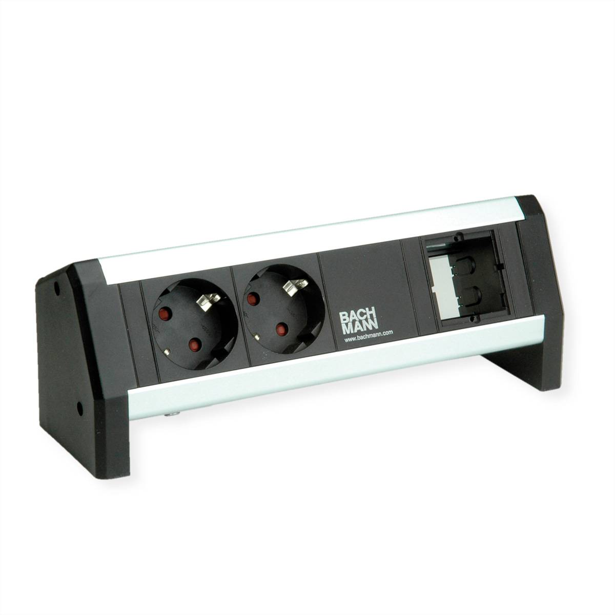 BACHMANN DESK 2xCEE7/3 1xCM GST18, schwarz Steckdosenleisten Aufbau-Anschlussfelder 1