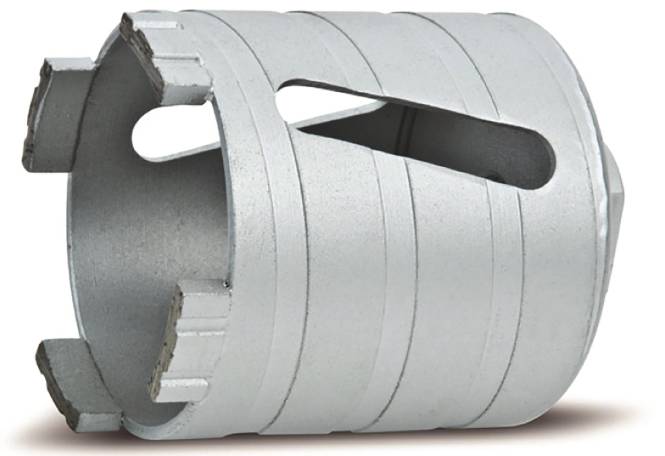 Ein zylindrischer Metallbohrer mit großen Zähnen und hohlem Mittelteil, der zum Bohren präziser, kreisrunder Löcher in Materialien verwendet wird.