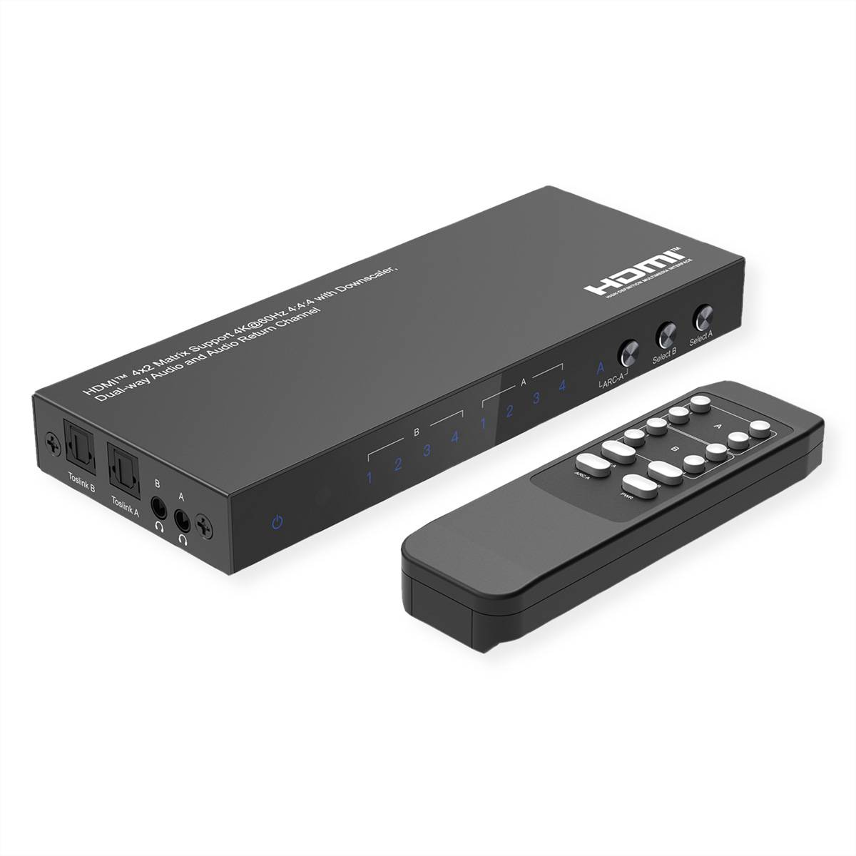 VALUE 4K HDMI Matrix Switch, 4 x 2, mit Fernbedienung Splitter und Selektoren HDMI-Matrix-Switch 4K