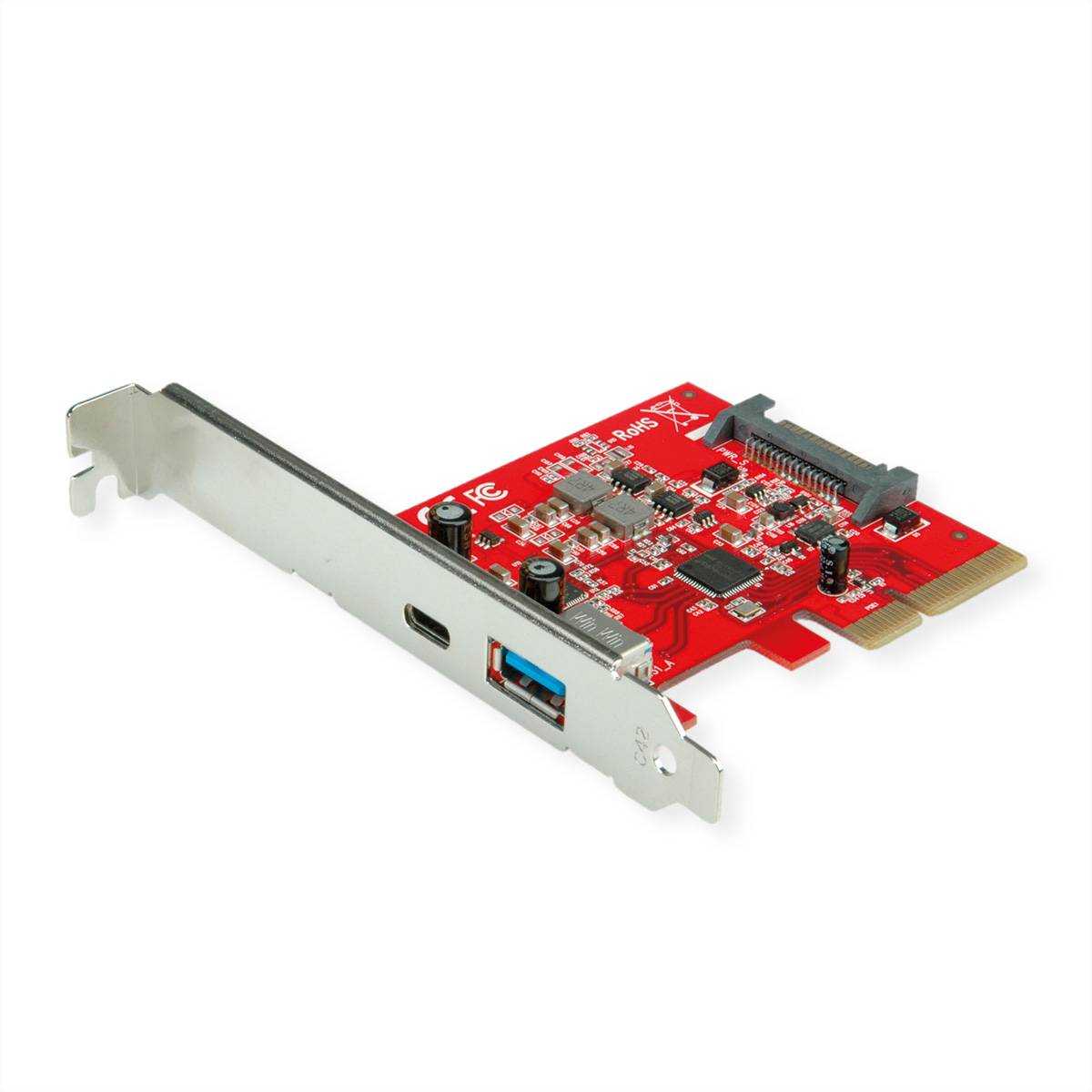 ROLINE PCI-Express-Karte, USB 3.2 Gen 2, 1x USB-A, 1x USB-C Schnittstellenkarten