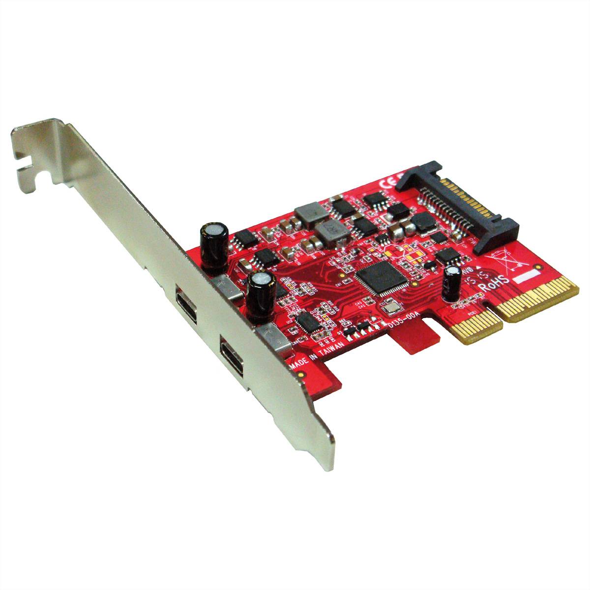 ROLINE PCI-Express-Karte, USB 3.2 Gen 2, 2x USB-C Schnittstellenkarten PCI-Express-Adapterkarte