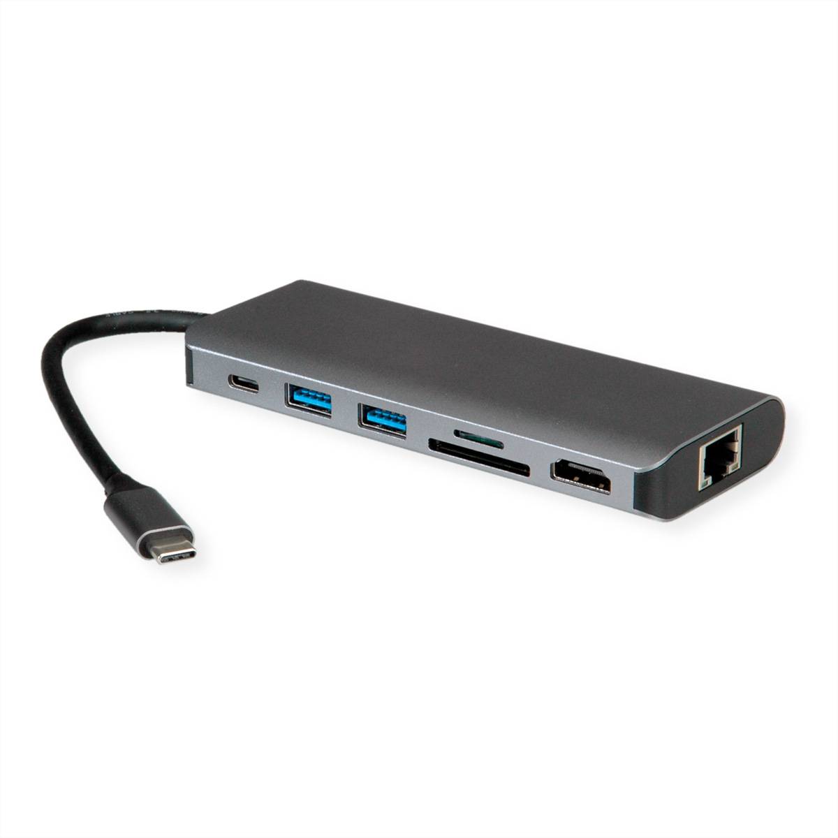 ROLINE Dockingstation USB Typ C, 8K30 HDMI, USB 3.2 Gen 1 (Typ-A), PD, LAN, SD/MicroSD Adapter