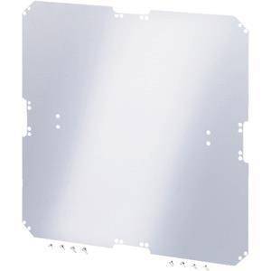 Flache rechteckige Metallmontageplatte mit abgerundeten Ecken und vorgebohrten Löchern.