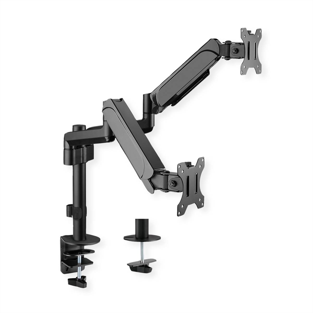 VALUE Dual LCD-Arm Trägerstange, 4 Gelenke, Tischmontage, 17-32 Zoll, bis 2x 9 kg LCD-Monitorarme
