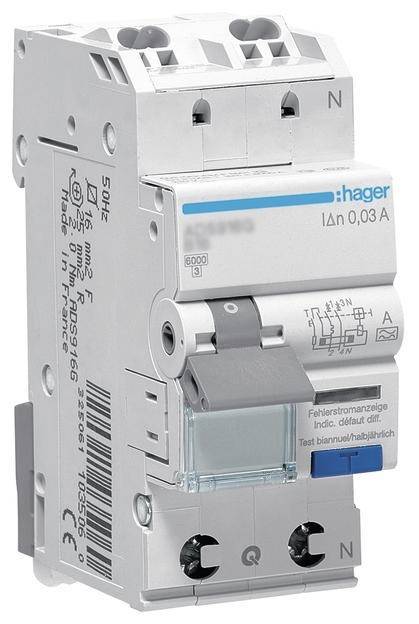 Hager Fi-LS 1P+N 6kA B-6A 30mA ADS906D Typ A QuickConnect Install.Baumaterial ZÃ¤hlerschr./Verteilg