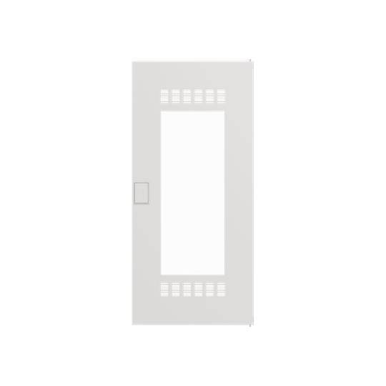 Ein schlichter, rechteckiger, weißer Elektroverteilerschrank mit belüfteten Schlitzen oben und unten sowie einer kleinen Verschlussvorrichtung auf der linken Seite.