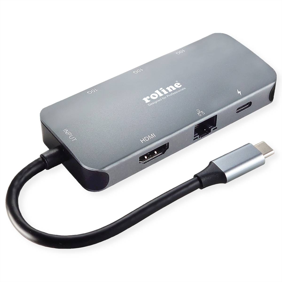 ROLINE USB 3.2 Gen 2 Typ C Multiport Dockingstation, 4K HDMI, LAN Adapter, Terminatoren, Konverter