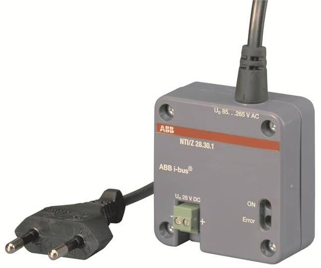Ein quadratisches elektronisches Gerät mit der Bezeichnung „ABB i-bus