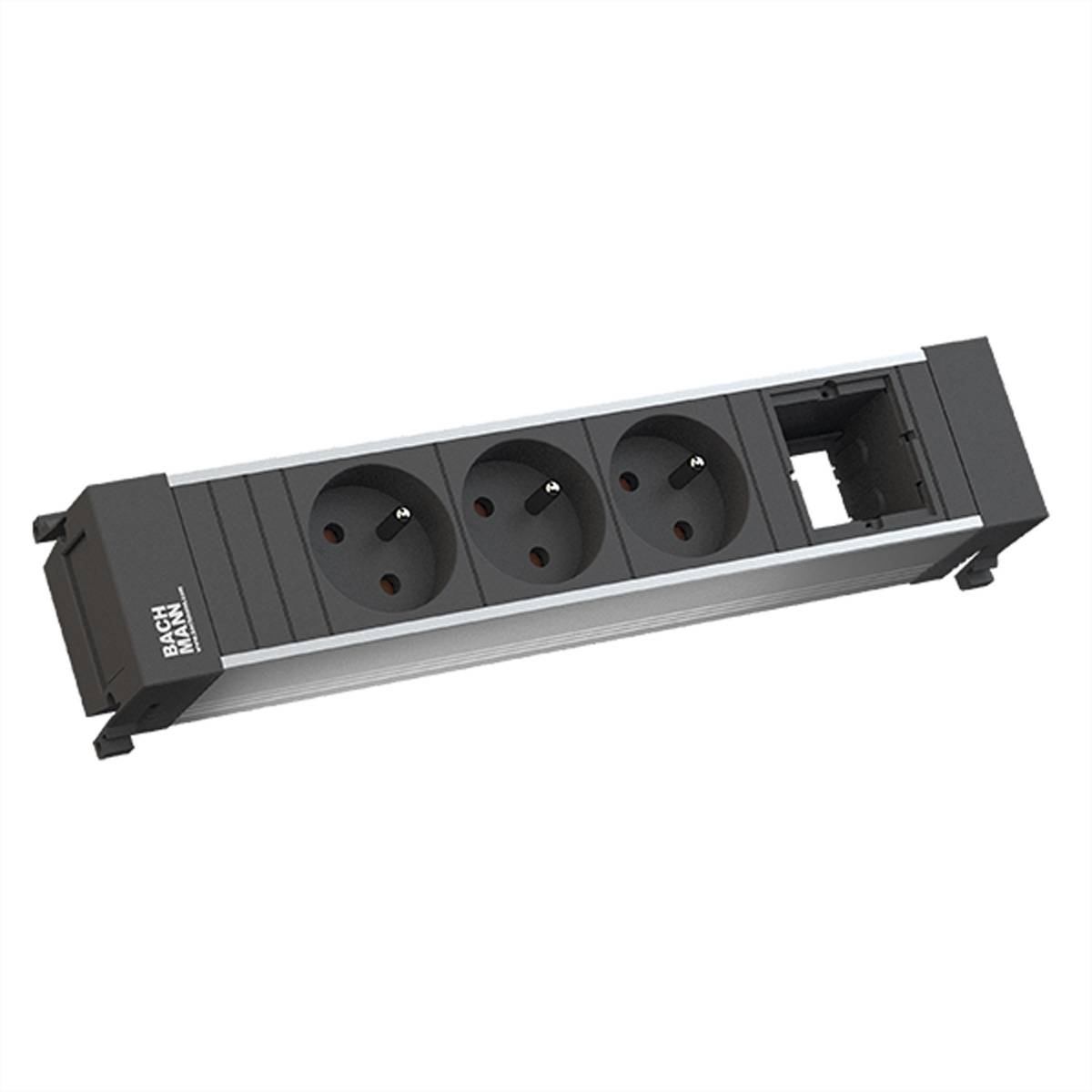BACHMANN POWER FRAME 3xUTE 1xCM 0,2m GST18 mit Logo Steckdosenleisten Einbau-Anschlussfelder