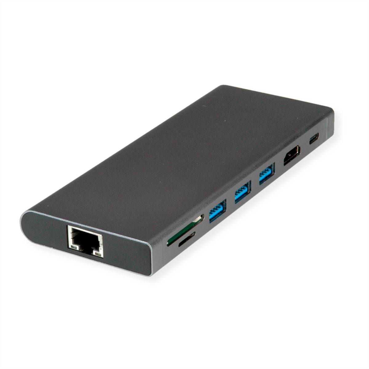 VALUE USB Typ C Dockingstation, HDMI 4K60, 4x US3.2Gen1 (1x C + 3x A), 1x PD, 1x SD/TF, 1x RJ45, 1x