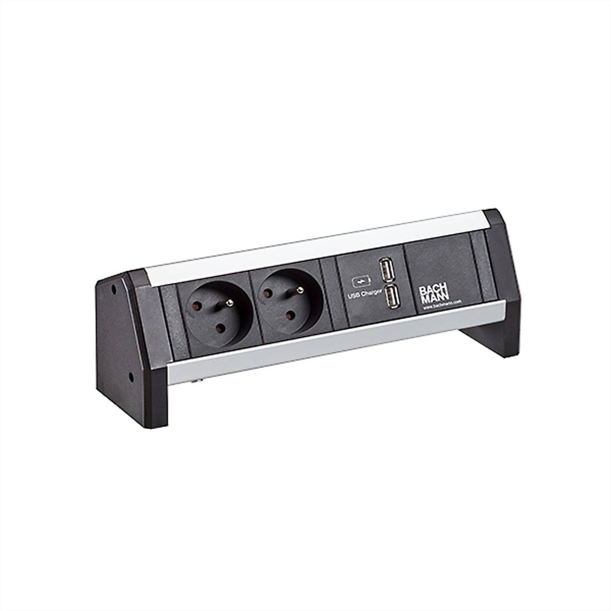 BACHMANN DESK 2xUTE 1xUSB Charger GST18 schwarz Steckdosenleisten Aufbau-Anschlussfelder 1