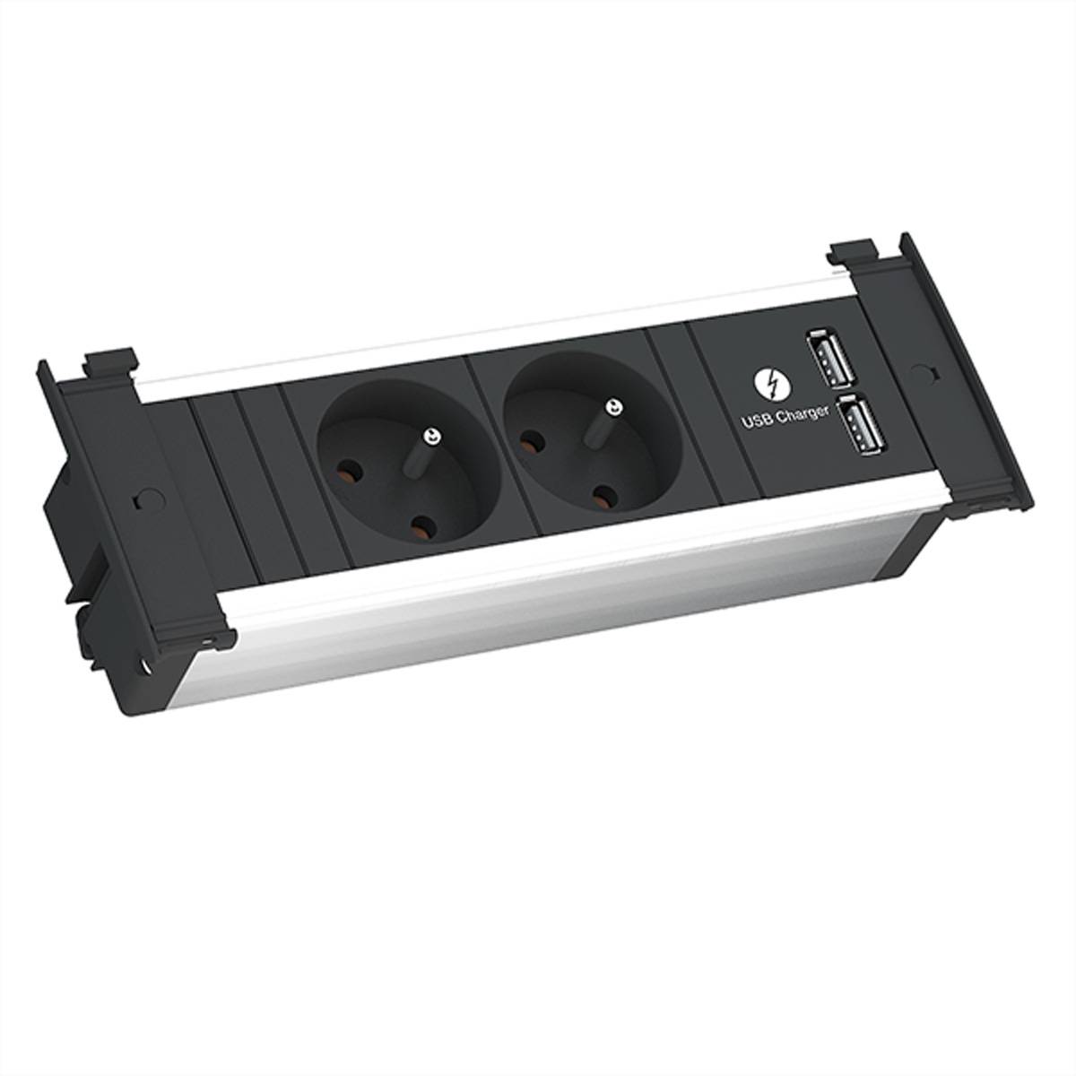 BACHMANN KAPSA S 2xUTE 1xUSB Charger Strom 2,0m CEE7/7 Steckdosenleisten Einbau-Anschlussfelder