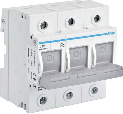 Hager Lasttrennschalter f.Sicherung L73M D02 E18 63A AC400V 3polig Hutschiene Install.Baumaterial