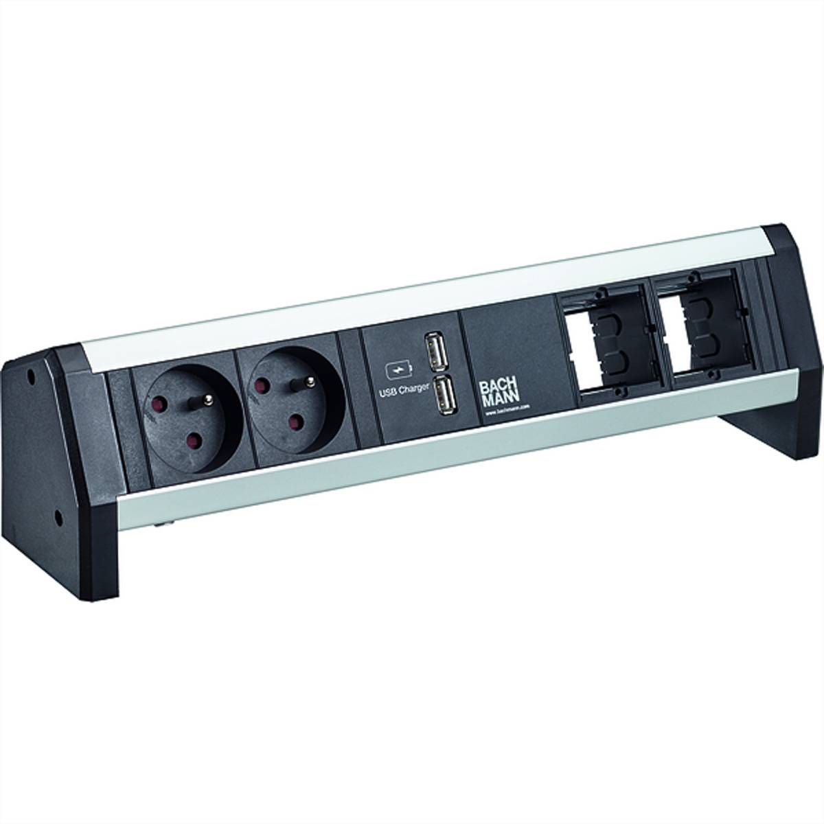 BACHMANN DESK 2xUTE 1xUSB Doppel Charger 2xTyp A Steckdosenleisten Aufbau-Anschlussfelder 1