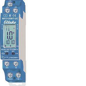 Digitale Zeitschaltuhr mit Display, das '1h 15m' anzeigt. Gehäuse in Blau und Weiß mit Tasten mit den Aufschriften 'Mode' und 'Set'. Geeignet für 230V AC.