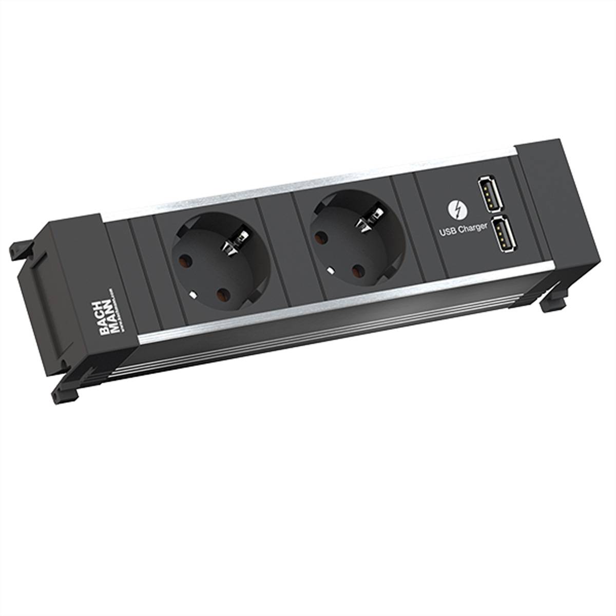 BACHMANN POWER FRAME 2xCEE7/3 USB Chargr, Strom 2,0m AEH Steckdosenleisten Einbau-Anschlussfelder