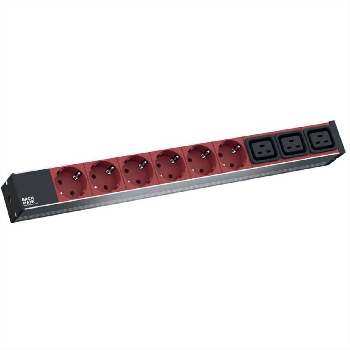 BACHMANN IT PDU ALU 1HE 6x Schutzkontakt 3x C19, Zuleitung mit Stecker C20, schwarz 19