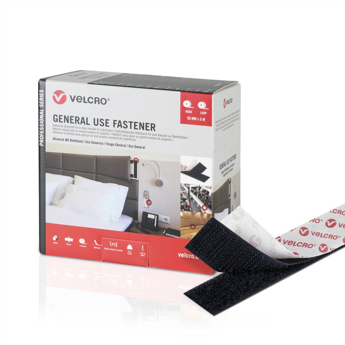 VELCROÂ® General Use Fastener 25m Hakenband 25m Flauschband, Haken &amp, Flausch 50mm schwarz / und