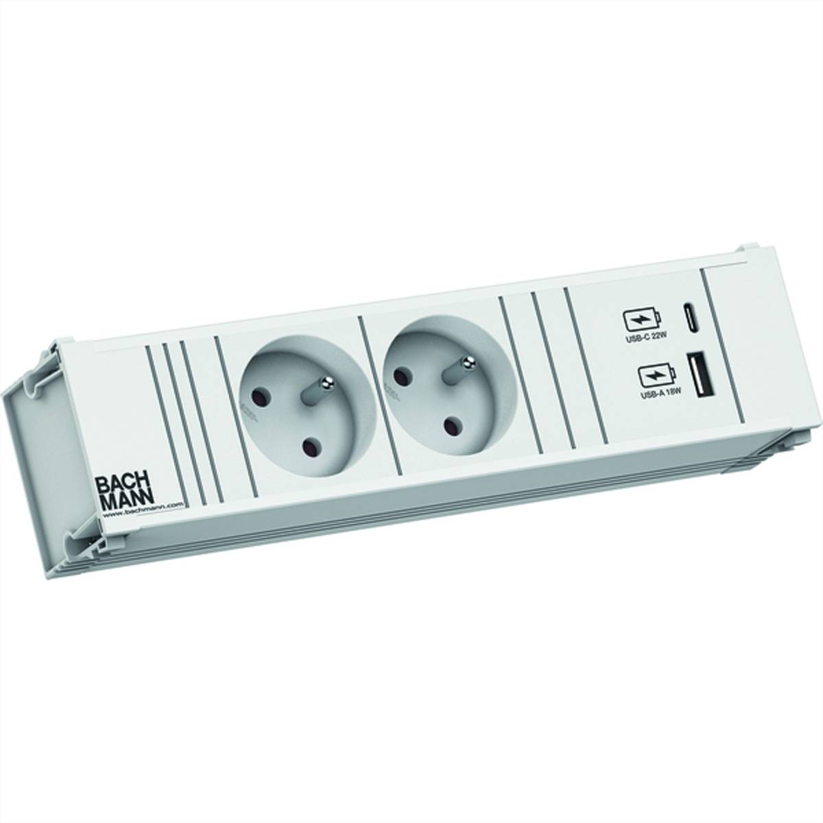 BACHMANN CONI 2xUTE 1xUSB A/C 22W 0,2m GST18 RAL9010 Steckdosenleisten Einbau-Anschlussfelder