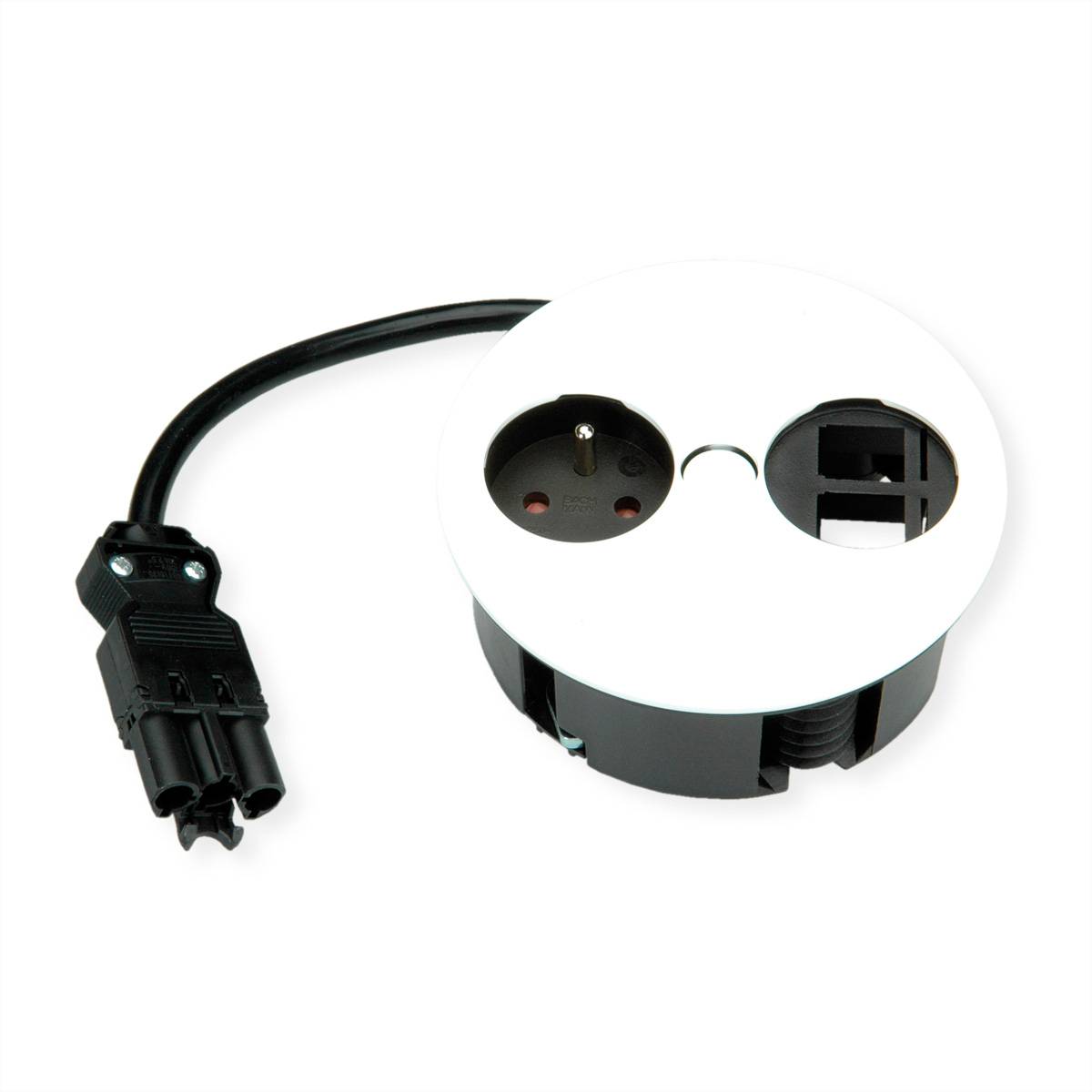 BACHMANN TWIST 1xUTE 2xKeystone weiss 30GE seidenmatt Steckdosenleisten Einbau-Anschlussfelder