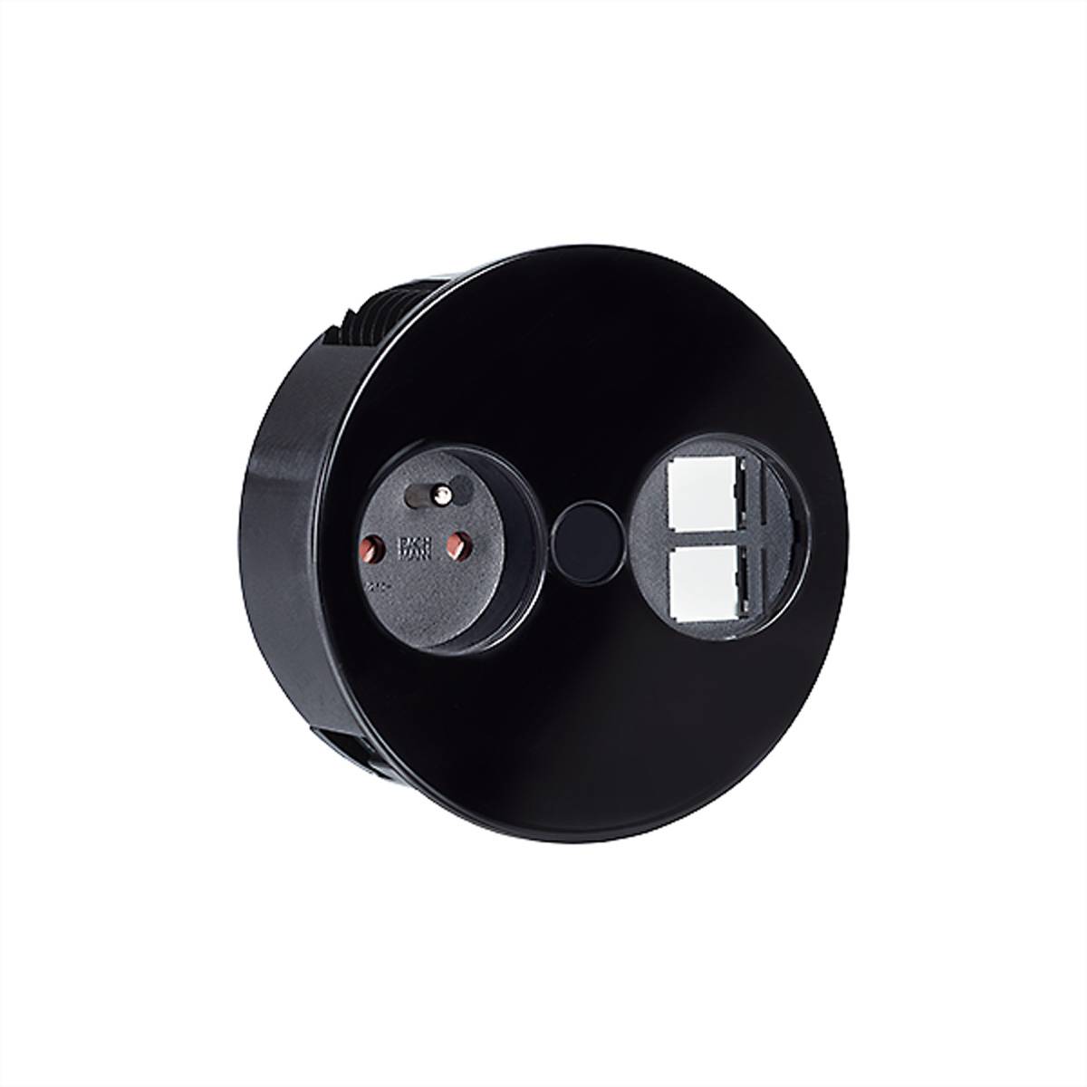 BACHMANN TWIST 1xUTE 2xKeystone schwarz 30GE seidenmatt Steckdosenleisten Einbau-Anschlussfelder