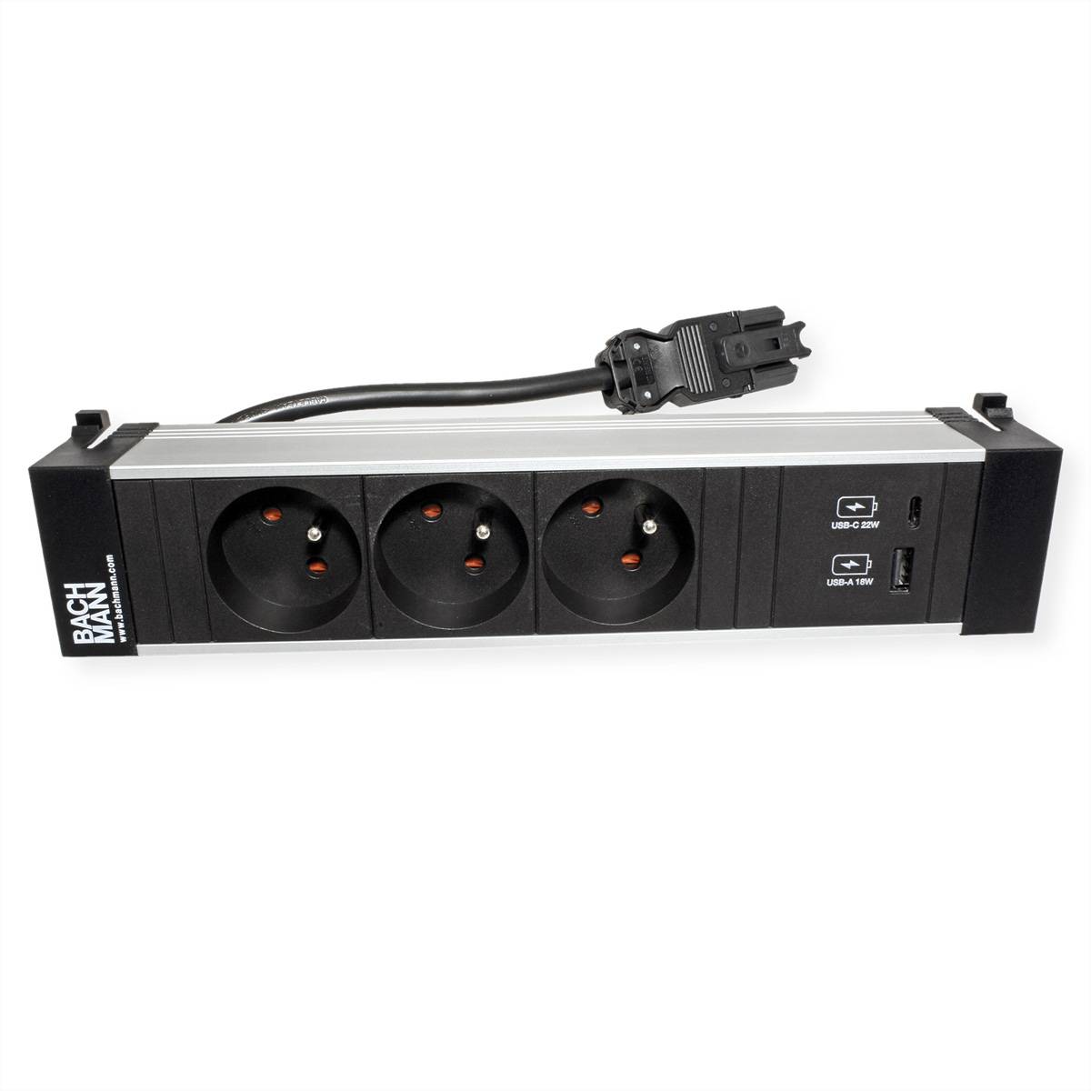 BACHMANN POWER FRAME M 3xUTE 1xUSB A&amp,C 22W 0,2m GST18 Steckdosenleisten Einbau-Anschlussfelder