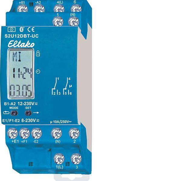 Eltako 2-Kanal-Schaltuhr S2U12DBT-UC m.Display u.Bluetooth 23002903 Install.Baumaterial