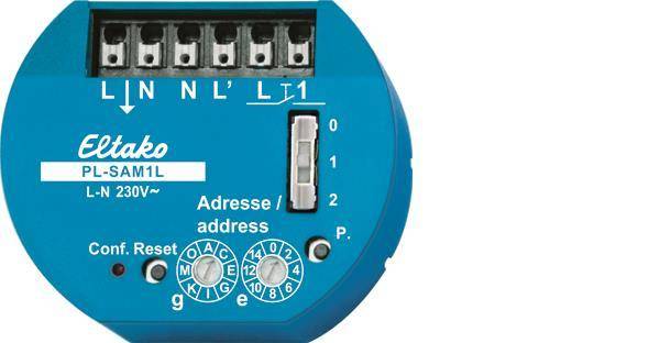 Eine Nahaufnahme eines blauen elektrischen Geräts mit beschrifteten Anschllusspunkten für Neutral (N), Phase (L) und einem Regler mit den Zahlen 0 bis 10.