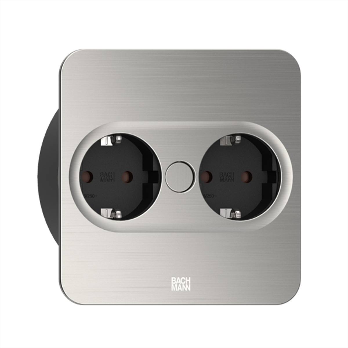 BACHMANN TWIST 2 2xCEE7/3 2,0m AEH Edelstahl-Optik eckig Steckdosenleisten Einbau-Anschlussfelder