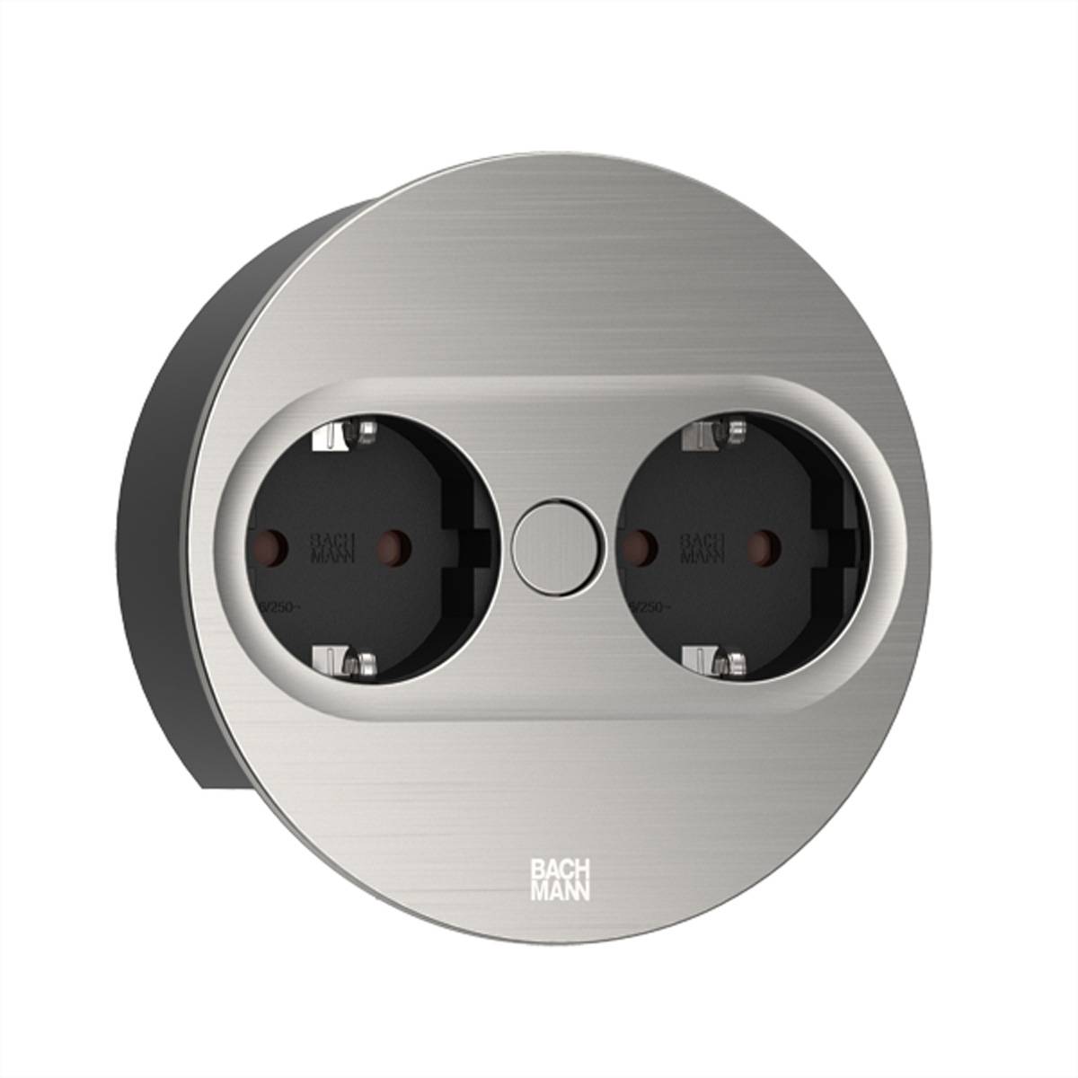 BACHMANN TWIST 2 2xCEE7/3 2,0m AEH Edelstahl-Optik rund Steckdosenleisten Einbau-Anschlussfelder