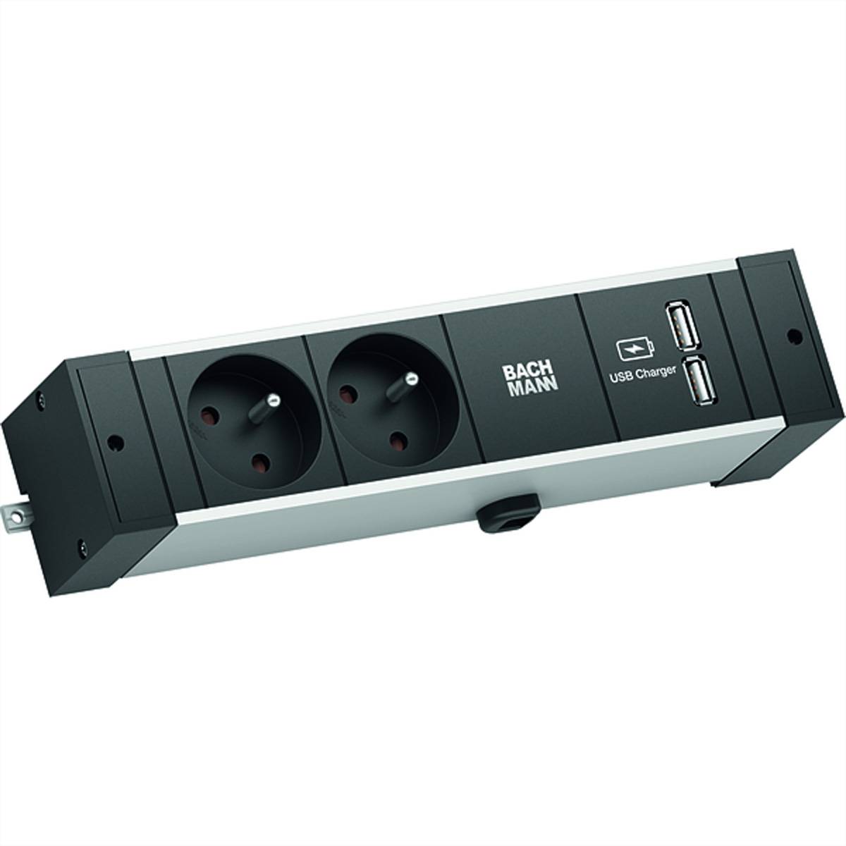 BACHMANN DESK RAIL 2xUTE 1xUSB Charger 2,0m GST18 Steckdosenleisten Aufbau-Anschlussfelder 1