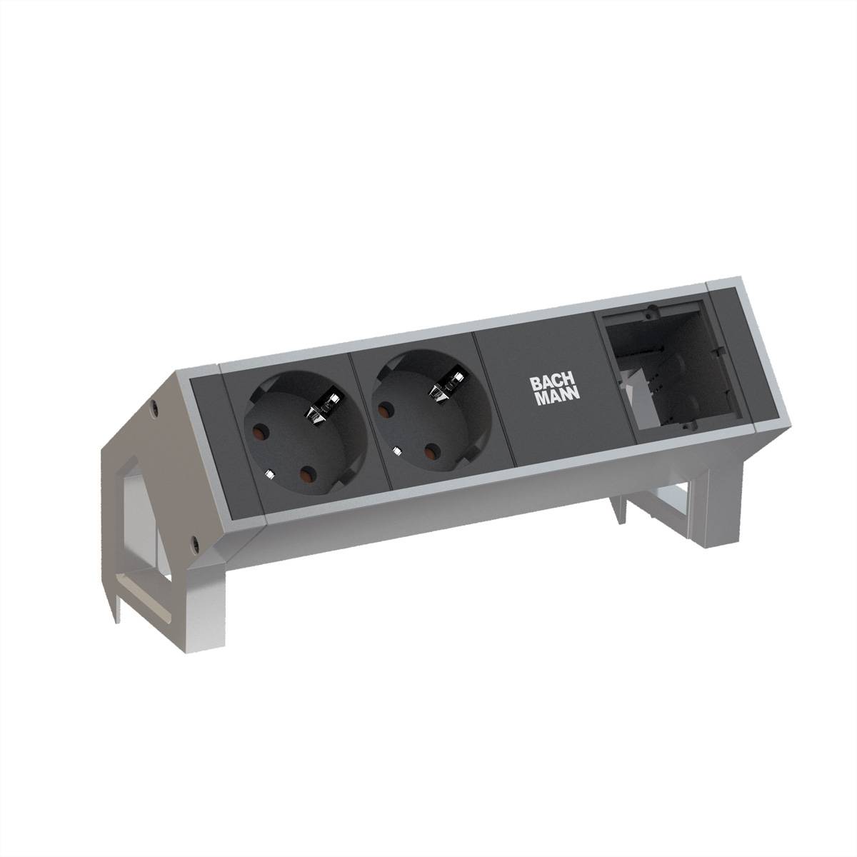 BACHMANN DESK2 2x Schutzkontakt 1x ABD GST18 Inox Steckdosenleisten Aufbau-Anschlussfelder DESK 2
