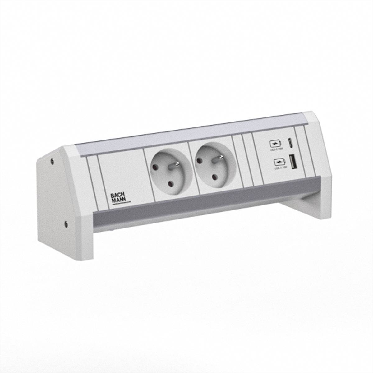 BACHMANN DESK 2xUTE 1xUSB A/C 22W GST18 RAL9010 Steckdosenleisten Aufbau-Anschlussfelder 1