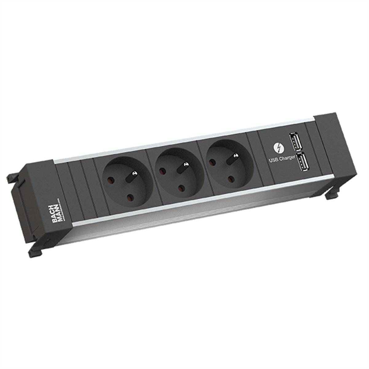 BACHMANN POWER FRAME 3xUTE 1xUSB Charger Strom 0,2m GST18 Steckdosenleisten Einbau-Anschlussfelder