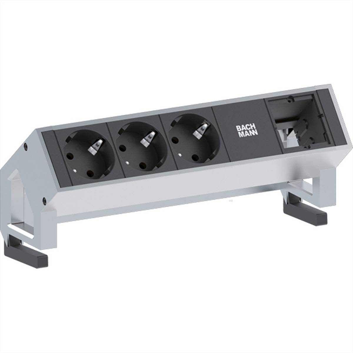 BACHMANN DESK2 3x Schutzkontakt 1x ABD GST18 Inox Steckdosenleisten Aufbau-Anschlussfelder DESK 2