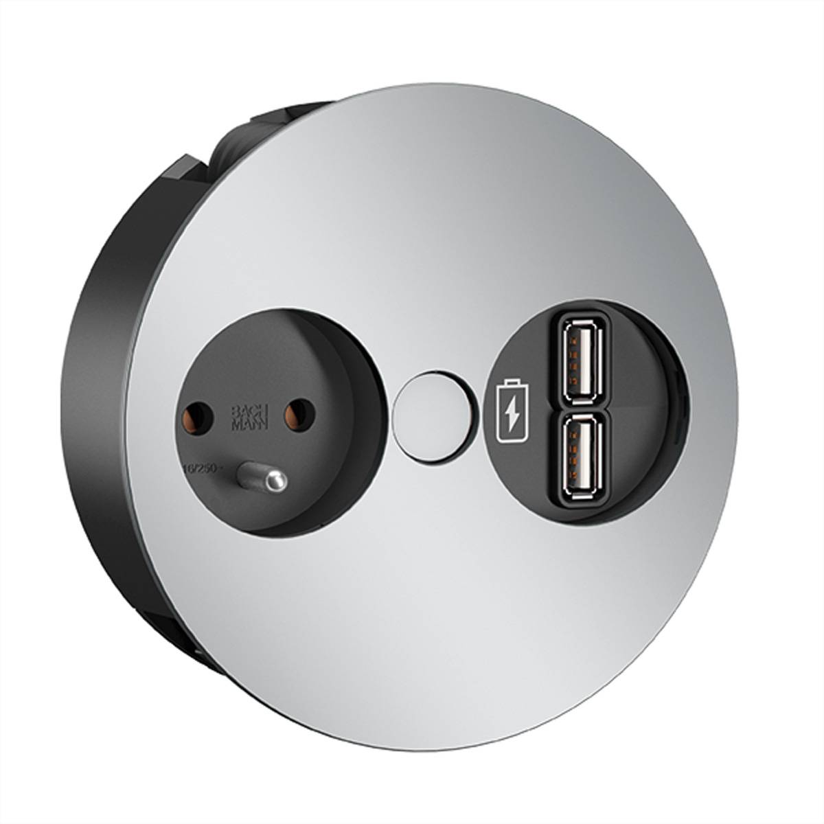 BACHMANN TWIST 1xUTE 1xUSB Charger Chrom matt 0,2m GST18, chrom, 0,2 m Steckdosenleisten