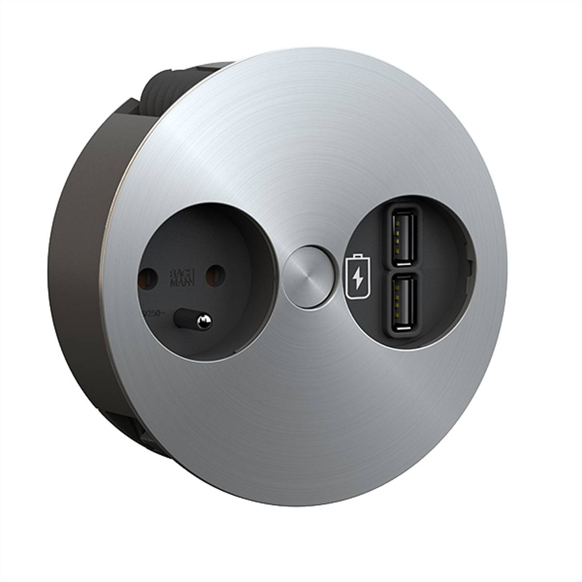 BACHMANN TWIST 1xUTE 1xUSB Charger, AEH Edelstahl Optik, 2 m Steckdosenleisten