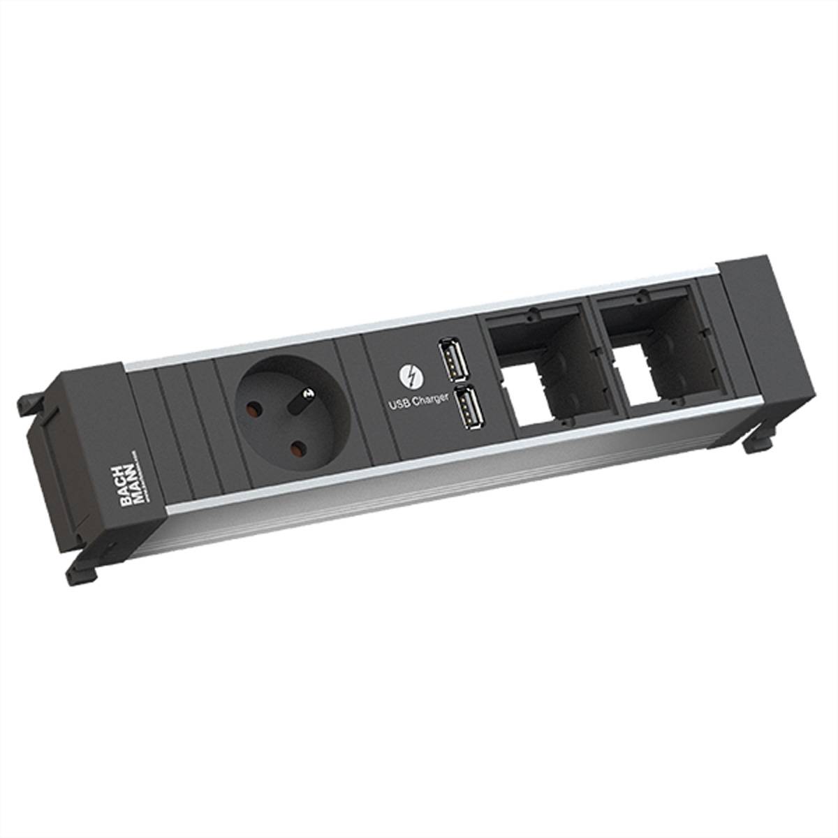 BACHMANN POWER FRAME 1xUTE 1xUSB Charger 2xCM Strom 0,2m GST18, schwarz / silber Steckdosenleisten