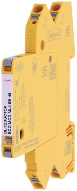 Ein gelbes elektrisches Gerät mit der Bezeichnung „DEHN BLITZDUCTOR BCO MOD ML2 BE 48