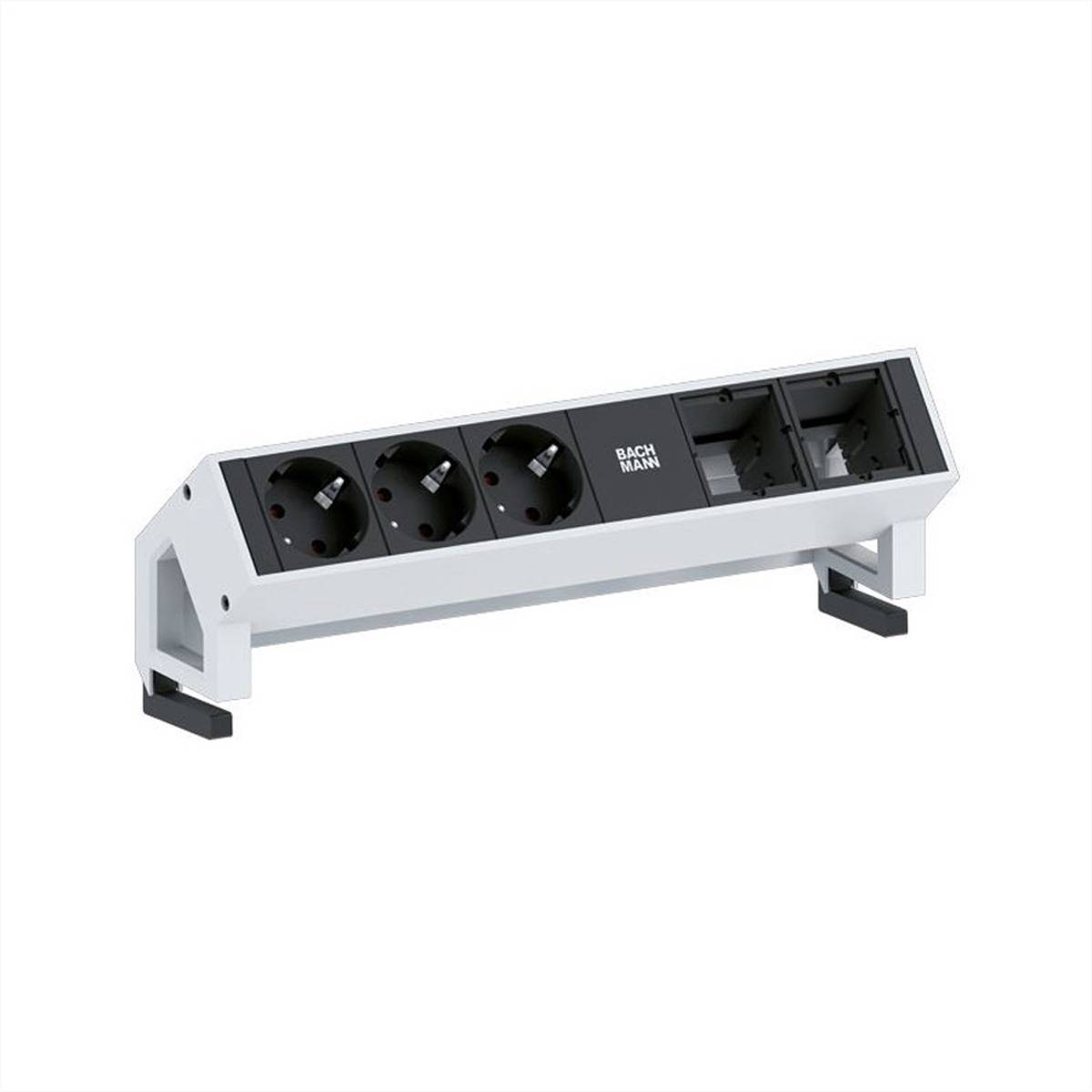 BACHMANN DESK2 3x Schutzkontakt 2x ABD GST18 Inox Steckdosenleisten Aufbau-Anschlussfelder DESK 2