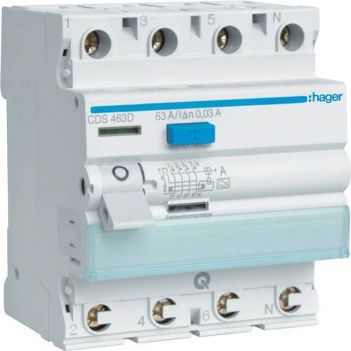 Hager Fi-Schalter 4polig 6kA 63A CDS463D ** 30mA Typ A QuickConnect Install.Baumaterial