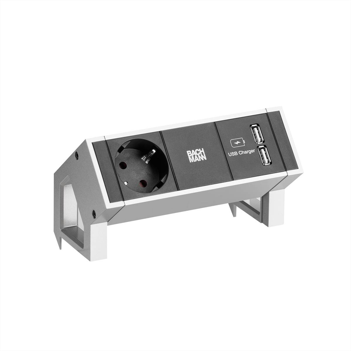 BACHMANN DESK2 1x Schutzkontakt 1xUSB Charger Inox Steckdosenleisten Aufbau-Anschlussfelder DESK 2