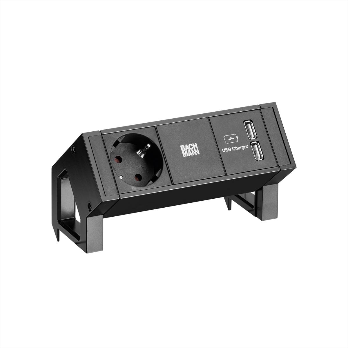BACHMANN DESK2 1x Schutzkontakt 1x USB-Charger , schwarz Steckdosenleisten Aufbau-Anschlussfelder 2
