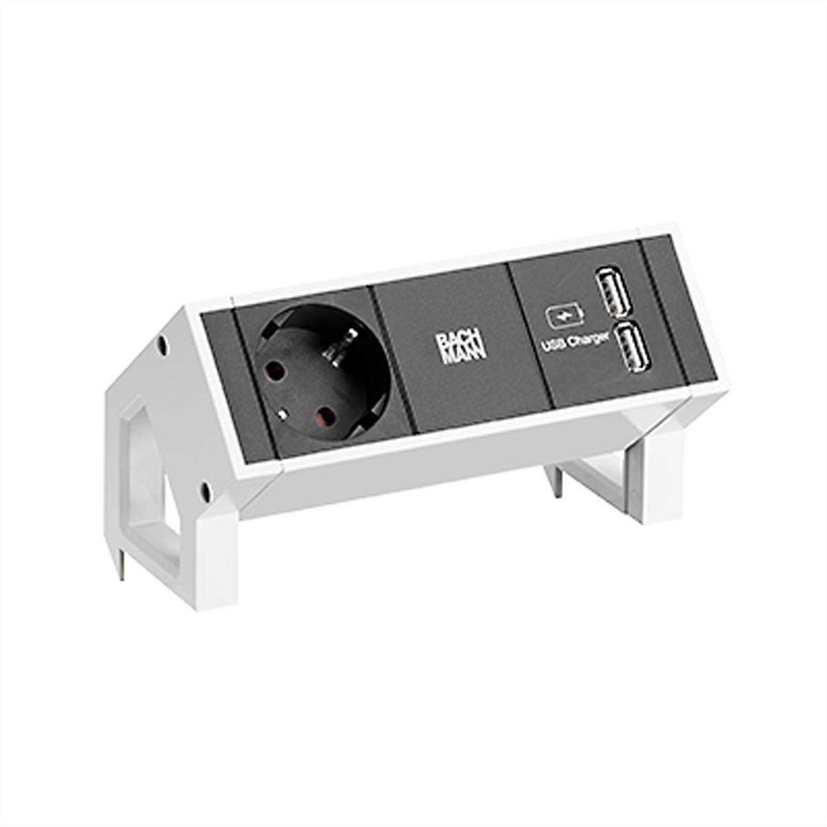 BACHMANN DESK2 1xCEE7/3 USB Charger, Strom 0,2m GST18 RAL9010 Steckdosenleisten Steckdosenleiste