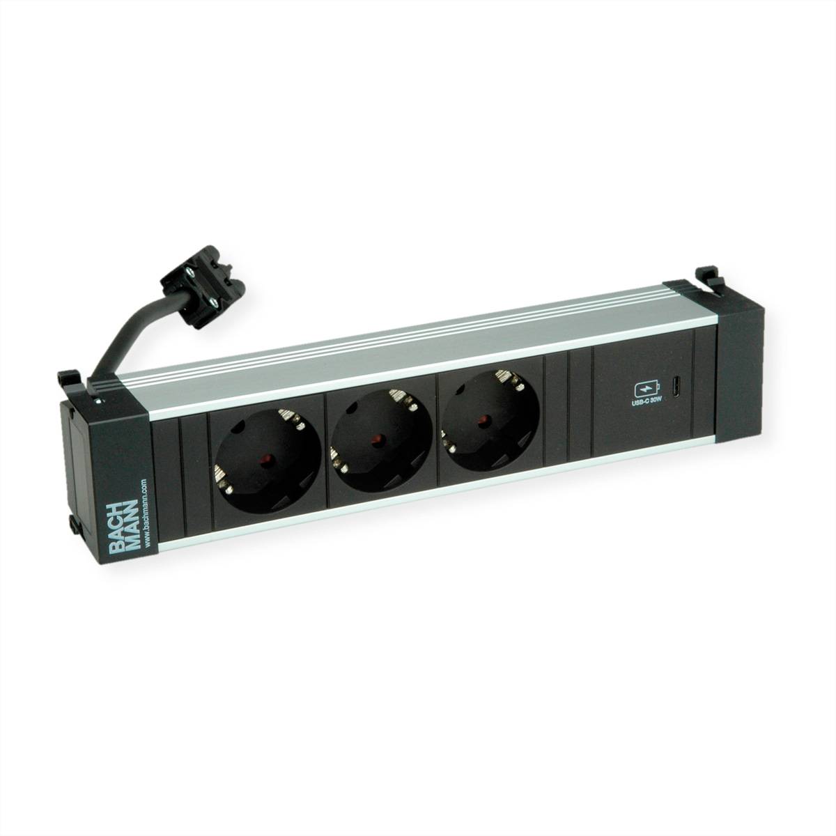 BACHMANN POWER FRAME M 3xCEE7/3, 1xUSB C 30W 0,2m GST18 Steckdosenleisten Einbau-Anschlussfelder