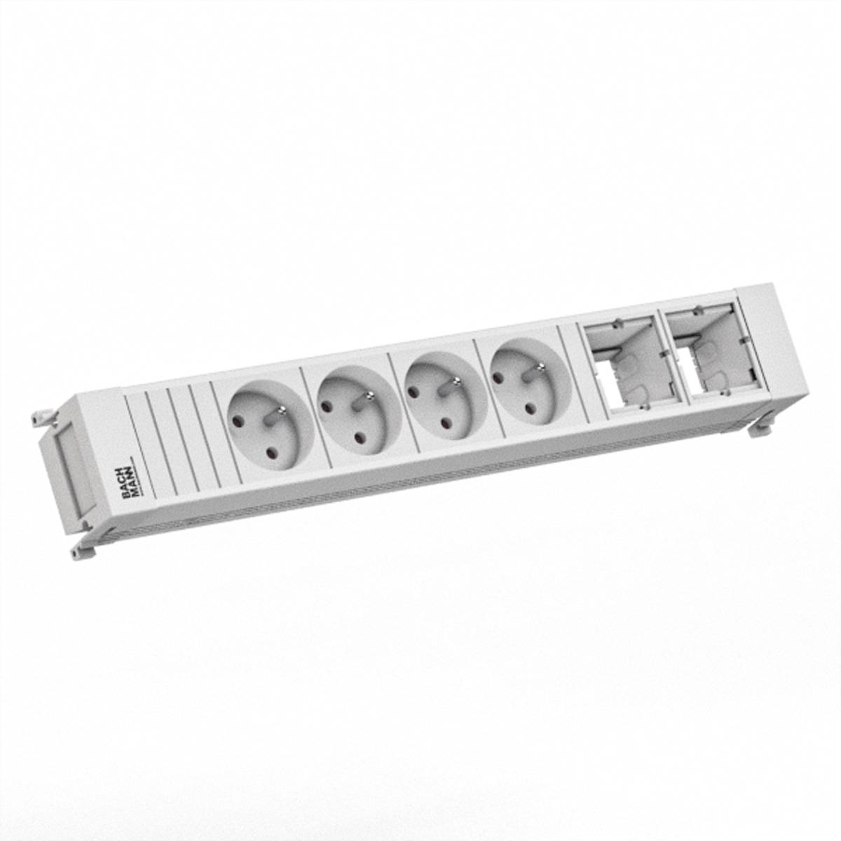 BACHMANN POWER FRAME 4xUTE 2xCM 0,2m GST18 RAL9010 Steckdosenleisten Einbau-Anschlussfelder