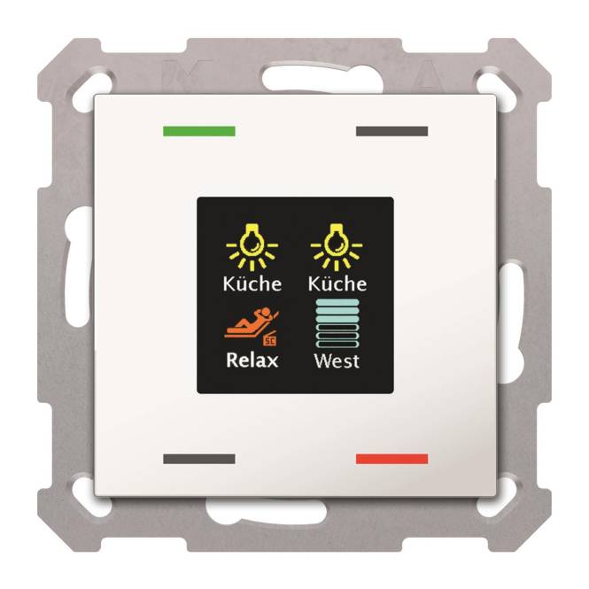 MDT Taster Smart 55 4-fach mit Farbdisplay Reinweiß glänzend BE- Install.Baumaterial KNX