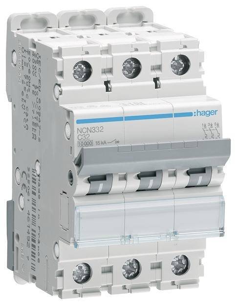 Hager Leitungsschutzschalter NCN332 3polig 10kA/15kA C-32A 3M Install.Baumaterial