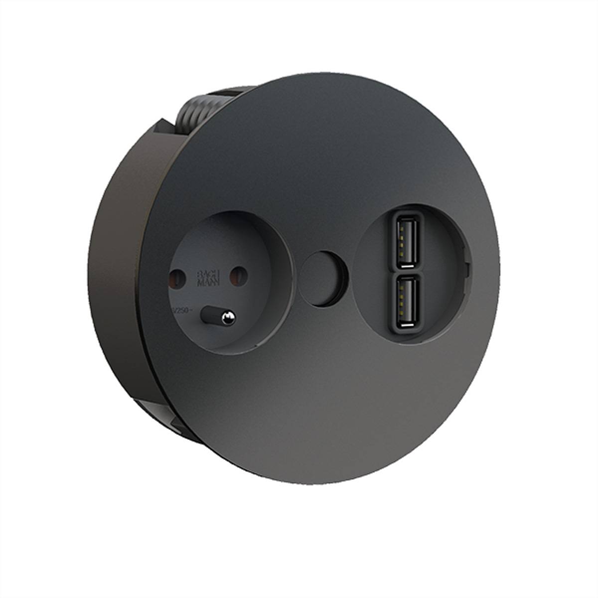 BACHMANN TWIST 1xUTE 1xUSB Charger, AEH RAL9005 30GE, schwarz, 2 m Steckdosenleisten